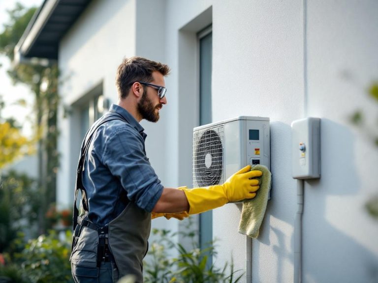 Limpieza segura de la unidad exterior del aire acondicionado